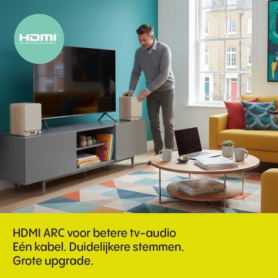Stereo Geluidssysteem - Actieve Luidsprekers - Muziek en TV - HDMI ARC Connectie - 18.7 x 17.5 cm - Wit Eiken — afbeelding 4