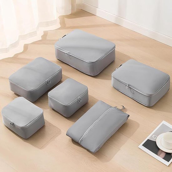 Compressie Verpakking Kubus - Reis Opbergzakje - Bagage Organiseren - Clean-Dirty Scheiding - 28x22x5 cm - Grijs — afbeelding 2