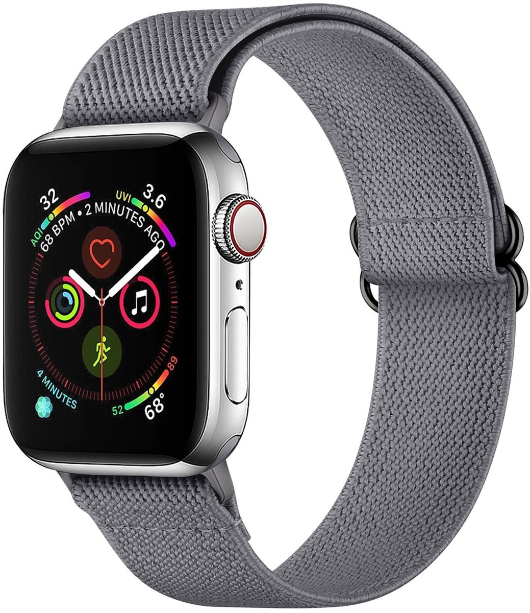 SBG Nylon Bandje Geschikt voor Apple Watch 1/2/3/4/5/6/7/8/9/10/11/SE/Ultra - 49/46/45/44/42MM - Elastisch Sport Horlogebandje - Grijs