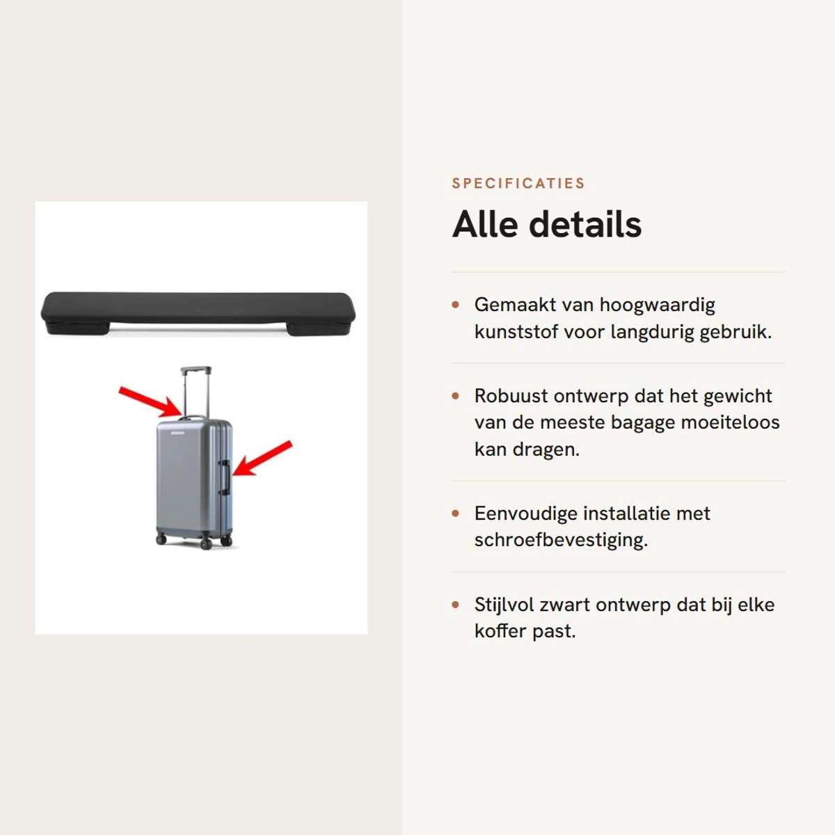 Dailygoods- Bagagekofferhandvat Vervangbaar - Kunststof Handvat - Draagstang - Accessoires - Robuust - Eenvoudig te Monteren - 202 x 26 x 8 mm - Bagagegreep