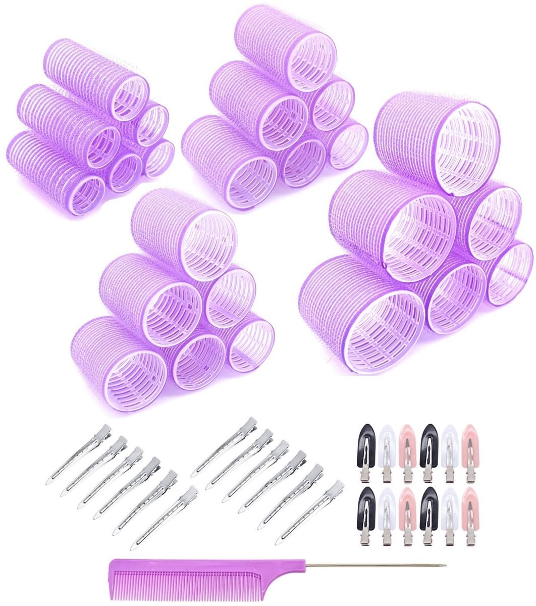 Dailygoods- Haarrollers Set 24 Stuks - Extra Groot/Groot/Medium/Klein - Hitteloze Klittenband Rollen - Haarvolume - Metalen Clips - Zelfgrip - Haarkrulspelden