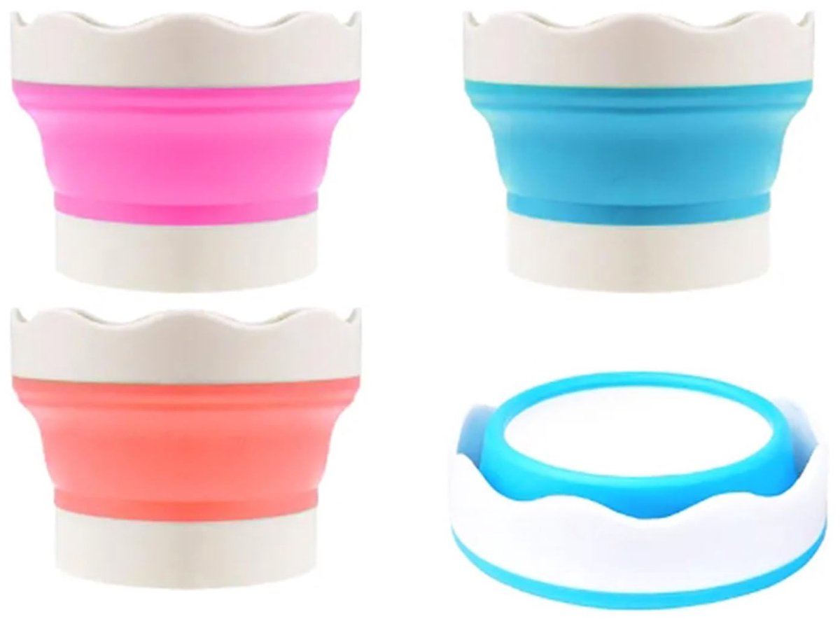 Dailygoods- Opvouwbare Waterbekers - 3 Stuks - Siliconen - Antislip - Gemakkelijk te Reinigen - Voor Binnen/Buiten - Perfect voor Kamperen - Verfwaterbeker