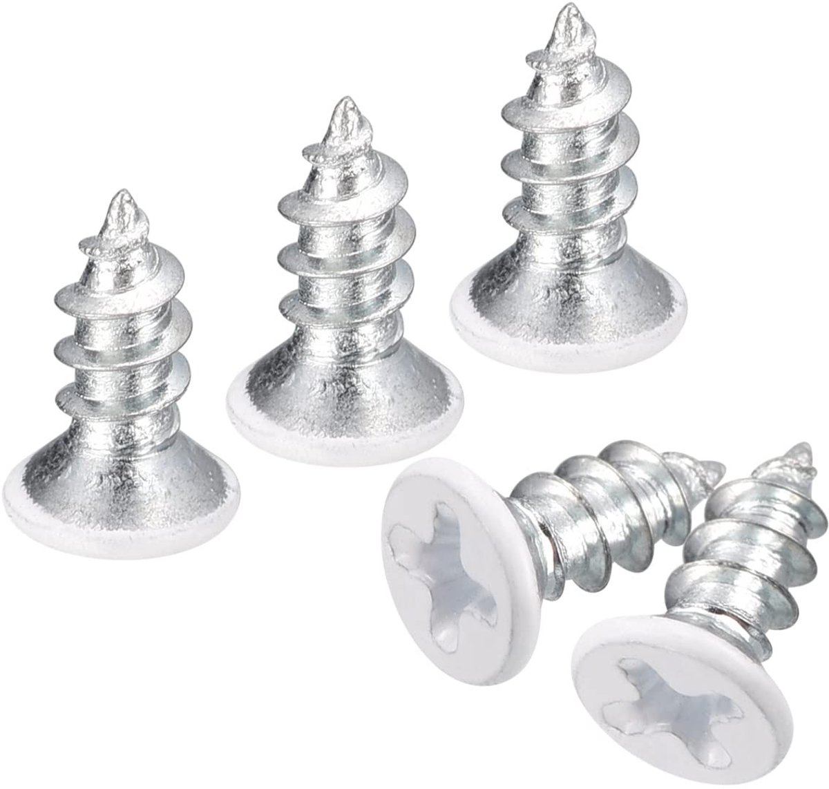 Dailygoods- Schroeven ST4 x 10 mm - Zelfborende Schroeven - Platte Kop - Witte Schroeven - Houten Schroeven - 25 Stuks - Roestbescherming - Zelftappende Schroeven