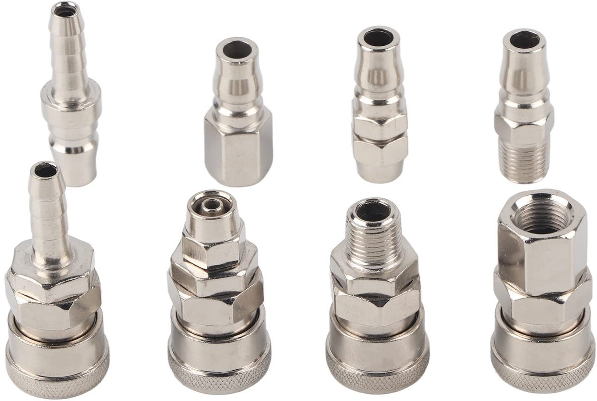 Dailygoods- Snelkoppelingen 8 Stuks - Pneumatische Connectoren - Zinklegering - Stekker/BUS - Precisieschroefdraad - Duurzaam