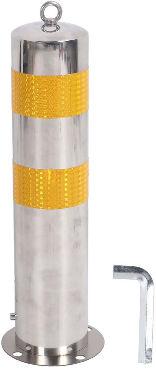 Dailygoods- Veiligheidspaal Roestvrij Staal 55cm - Waarschuwingspaal - Bolderpaal - Parkeerstapelbarrière - Gele Reflecterende Strip - Schokbestendig en Weerbestendig - Verkeerspaal