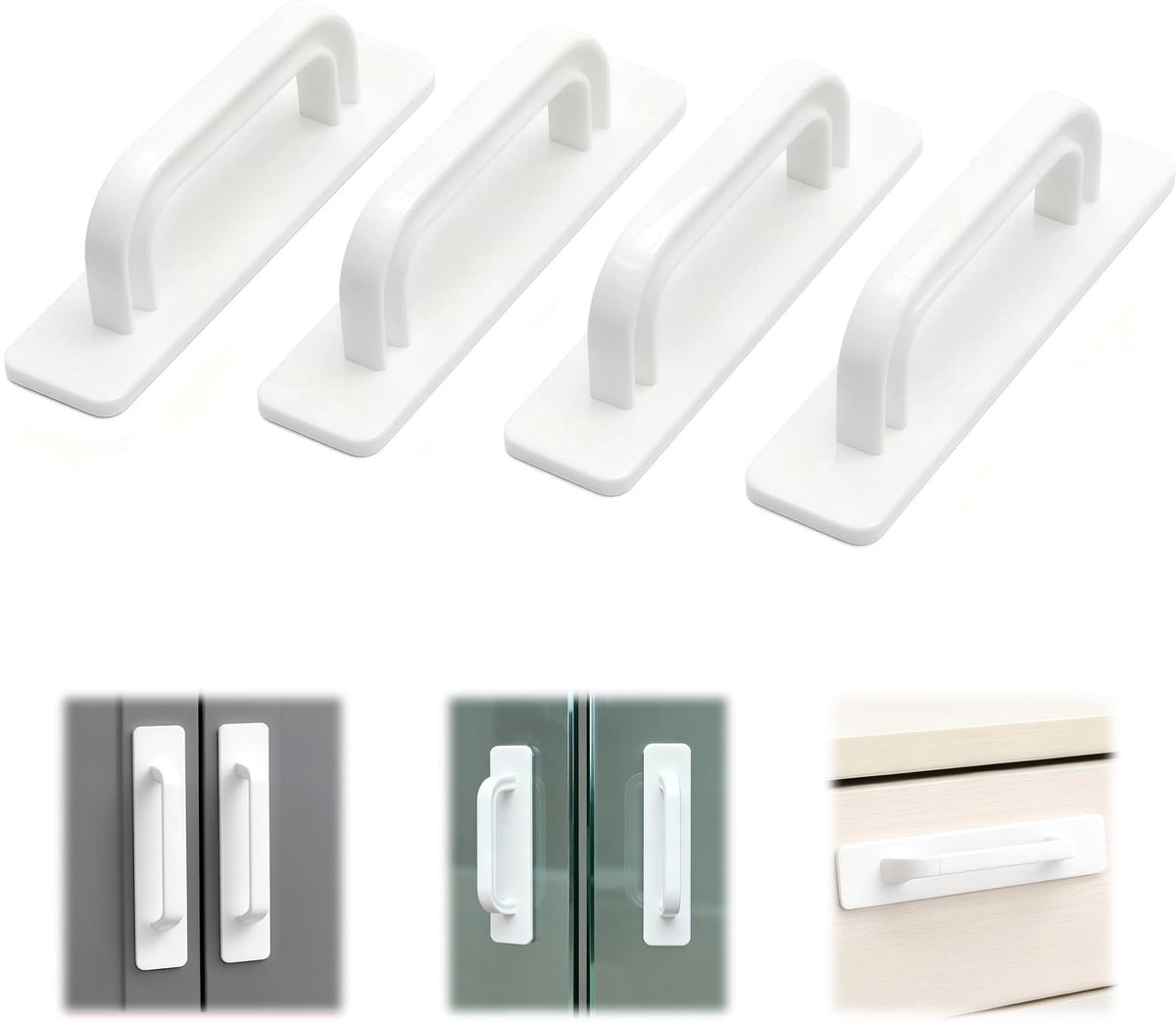 Dailygoods- Handgrepen Zelfklevend - 4 Stuks - 10 x 2,5 cm - Voor Kast/Deur - Geen Gaten Nodig - Kunststof - Wit - Deurgrepen