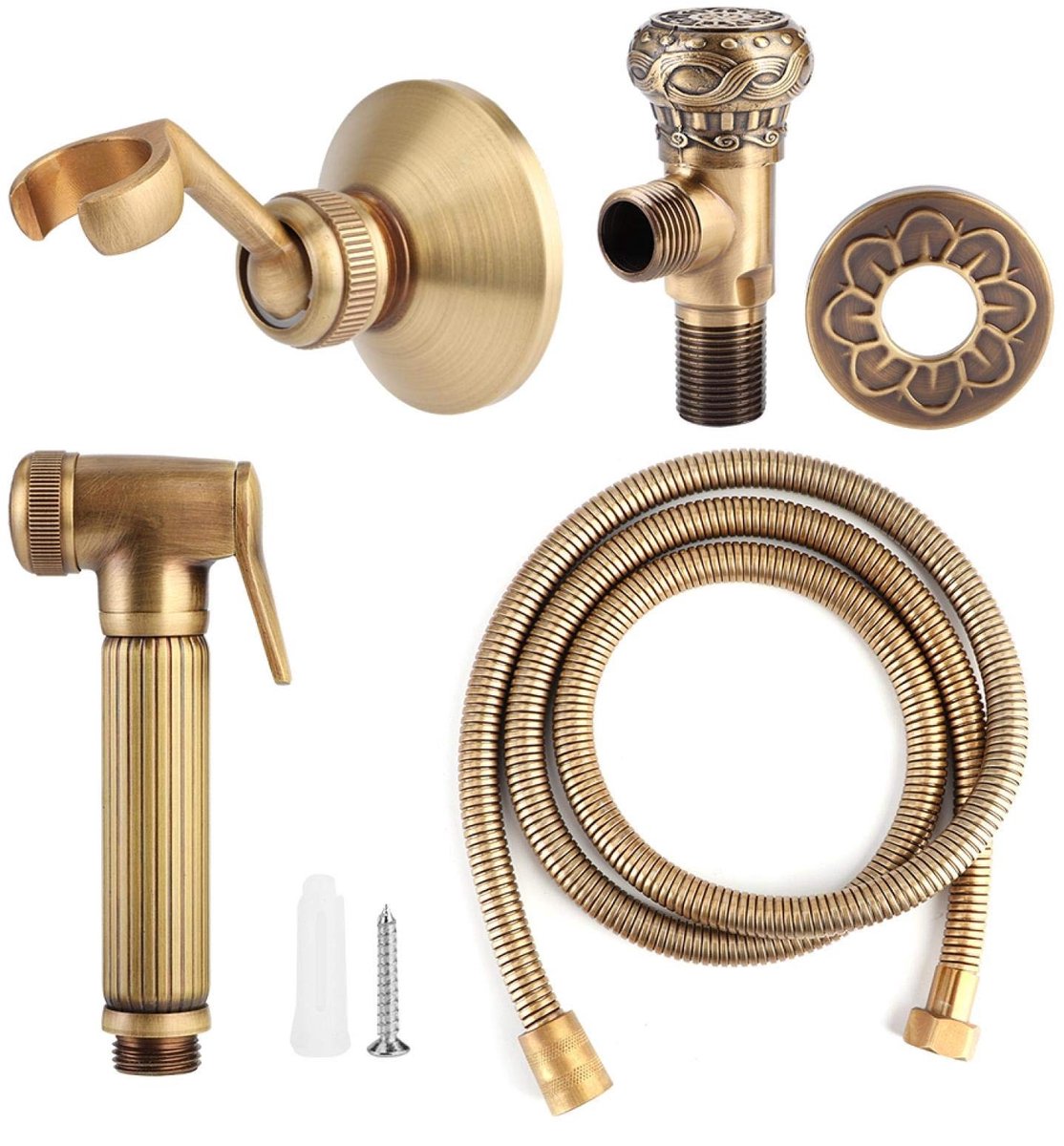Dailygoods- Bidet Set - Vintage Messing Sproeier - Handdouche - Beugel - Slang - Waterdruk Regelbaar - Leaks-proof Ontwerp