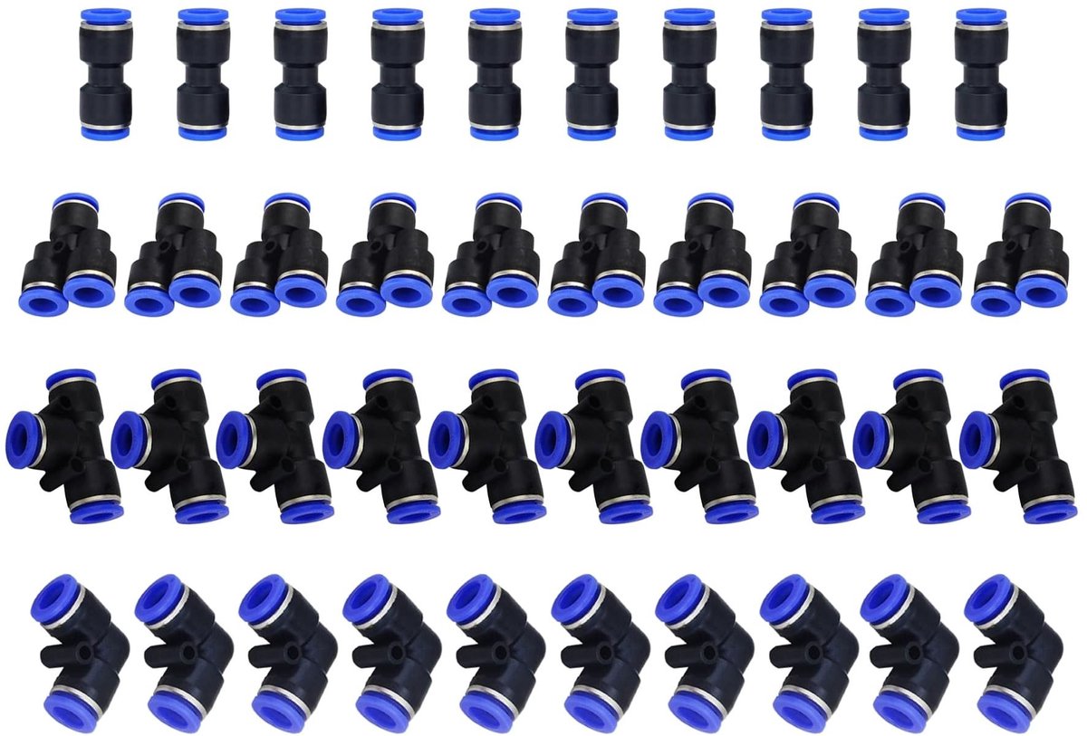 Dailygoods- Pneumatische Connectoren 40 Stuks - Push-to-Connect Aansluitingen - Splitter/Hoek/T-stukken - Robuust en Duurzaam - Werkdruk 0-1 MPa - Temperatuurbereik -20°C tot 60°C - Luchtverbinder