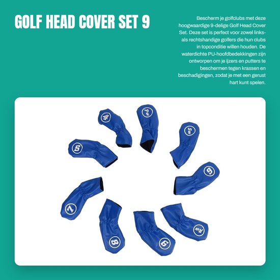 Dailygoody - Golf Head Cover Set - 9 Stuks - Waterdichte Bescherming - PU Materiaal - Golf Club Hoofdbedekking - Geschikt voor Links- en Rechtshandige... van Merkloos — afbeelding 5