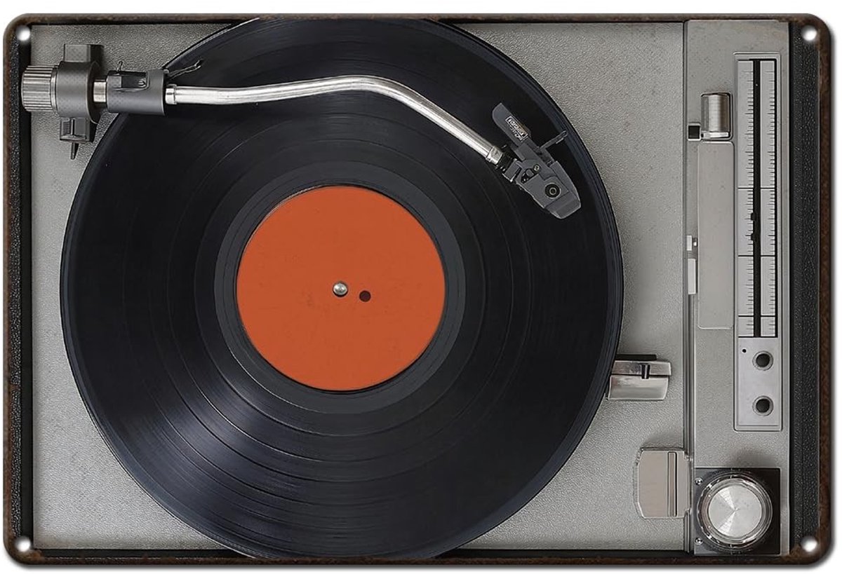 Dailygoods- Tinnen Bord Vintage Muziek - Wanddecoratie Metalen - Retro Decoratie - Compact 20 x 30 cm - Hoogwaardig IJzer - 4 Voorgeboorde Gaten