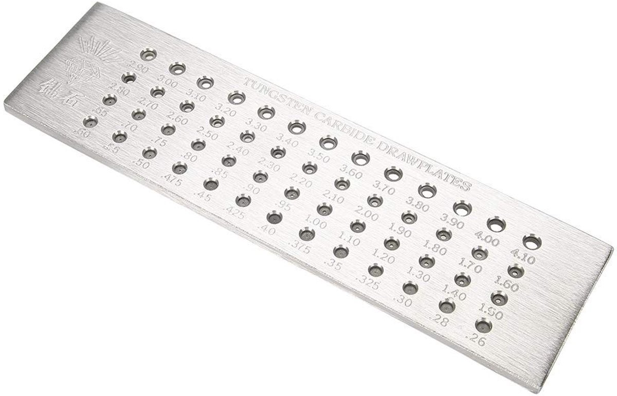 Dailygoods- Draadtrekplaat 52 gaten - Massief Tungsten Carbide - Sieradengereedschap - Duurzaam Staal - Handig voor ambachten - Afmetingen 20,5 x 5,5 cm