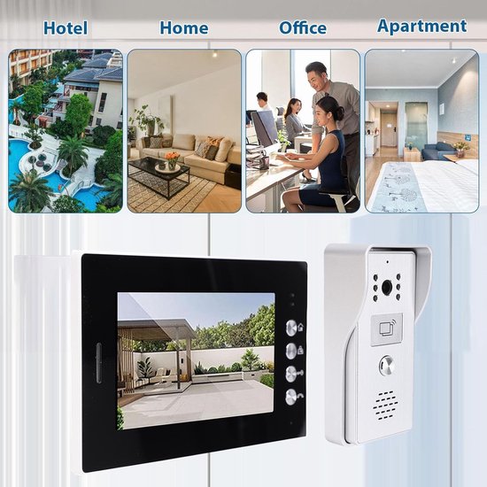 Video Deur Intercom - Buiten Camera - Beveiliging Thuis - Infrarood Nachtzicht - 7 Inch Scherm - Zilver — afbeelding 4