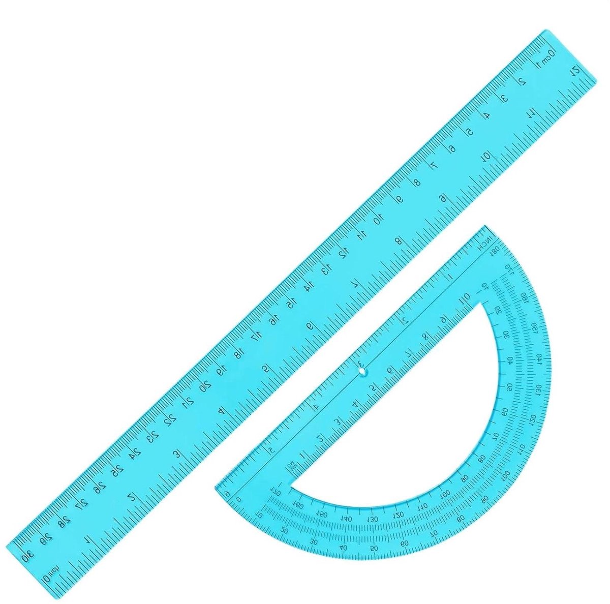 Liniaal en gradenboog voor klaslokaal, wiskundeleren, briefpapier, gradenboog, liniaal, geometrieset - voor school, klaslokaal, kantoor, studenten, leraren, ingenieurs, architecten, personeel