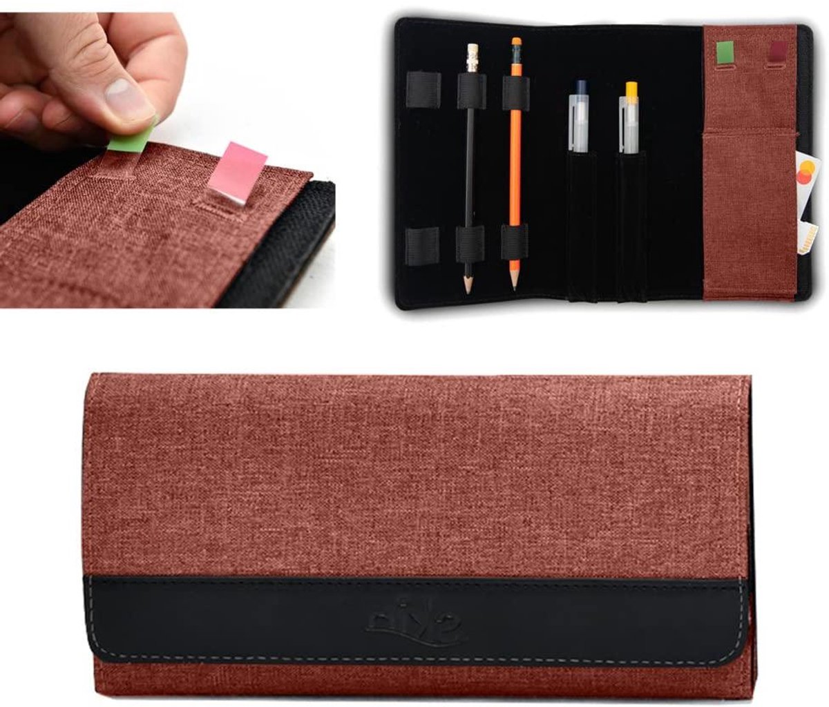 Stiften etui - Pennendoosje - Schrijfwaren organiseren - Met notitiehouder - 20 x 10 cm - Zalmrood
