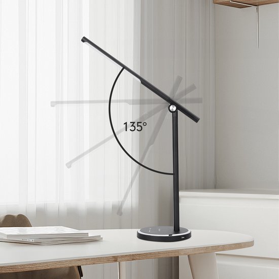 Aigostar LED Bureaulamp Dimbaar - 5 Lichtstanden & 10 Helderheden - Met USB-poort - Opvouwbaar - Leeslamp & Bedlamp - Zwart — afbeelding 4