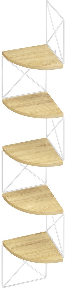 Vasagle Wandplank - Hoekplank - Zickzack- 5 Niveaus - Slaapkamer Werkkamer Woonkamer Natureiken-matwit