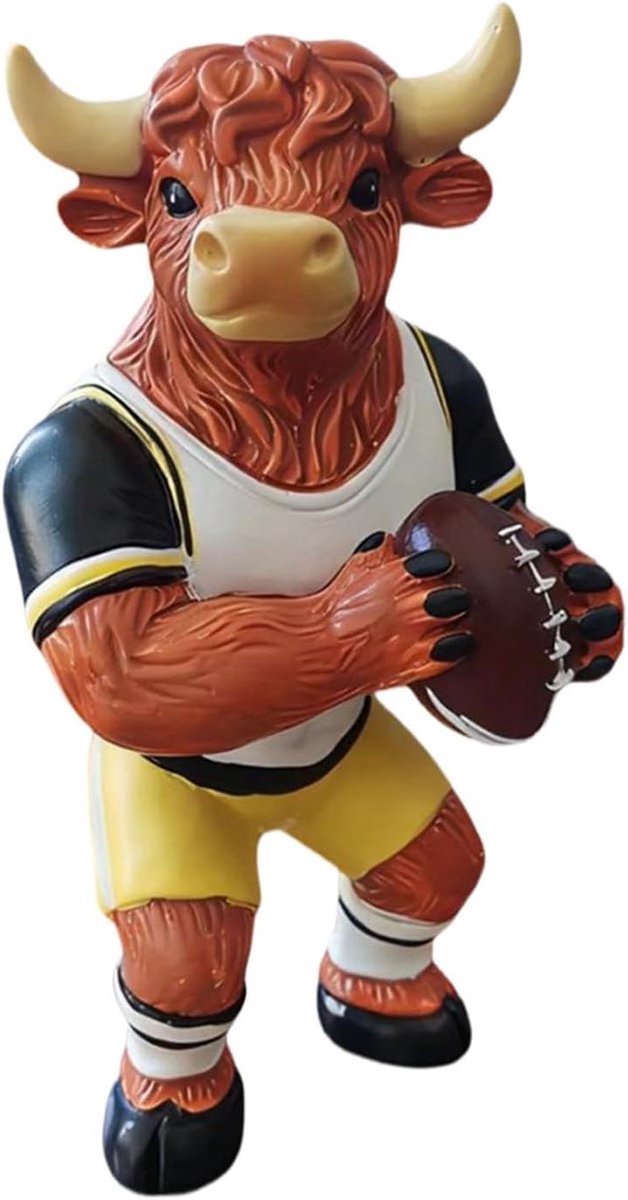 Voetbal Koe Beeldjes - Stierenbeeld Sport Decor - Woonkamer Decoreren - Gedetailleerd Voetbal Design - 12.5 cm - Bruin