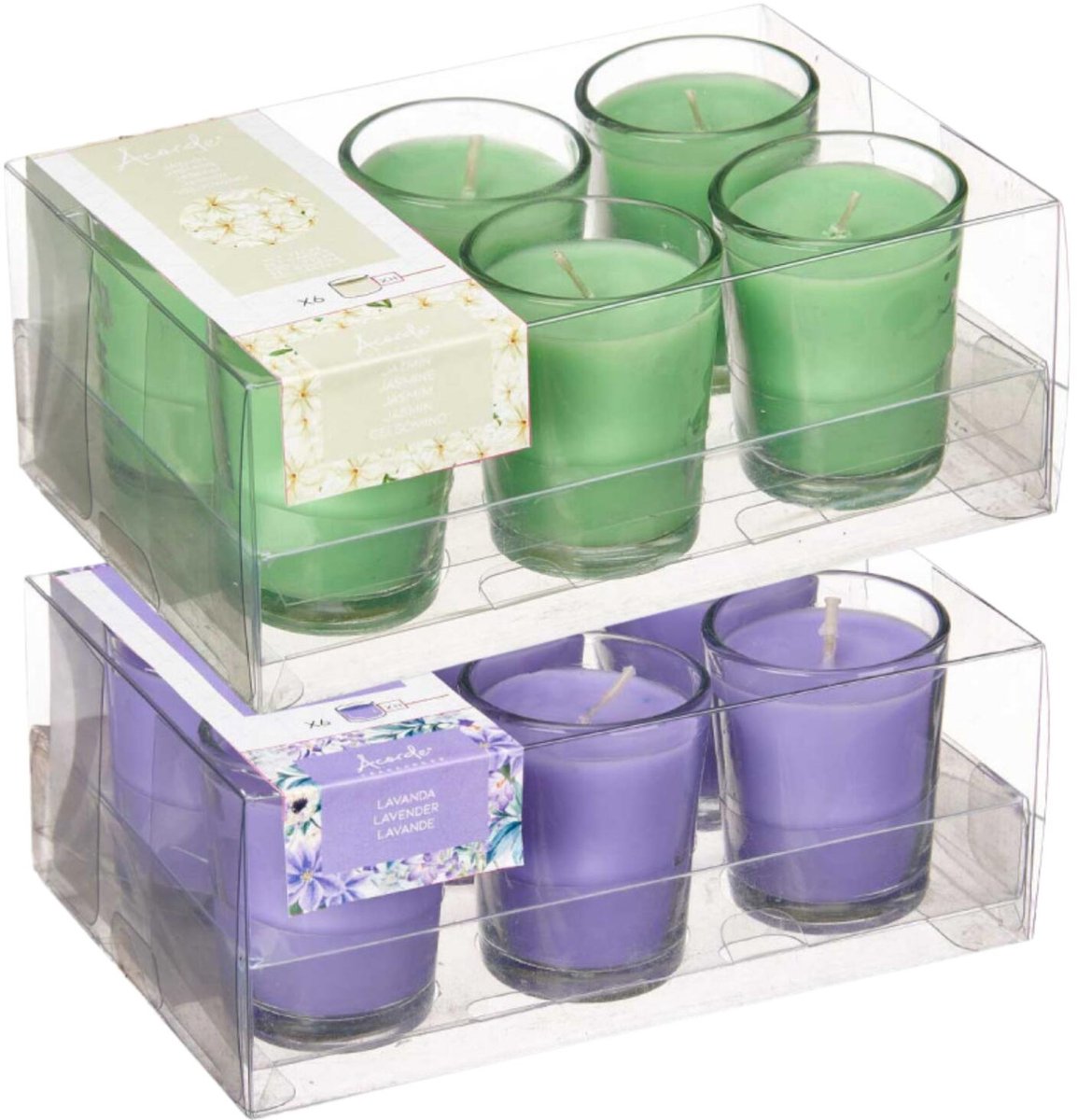 Arte r Arte regal geurkaarsen set - 6x lavendel - 6x jasmijn - in glas - 8 branduren Groen