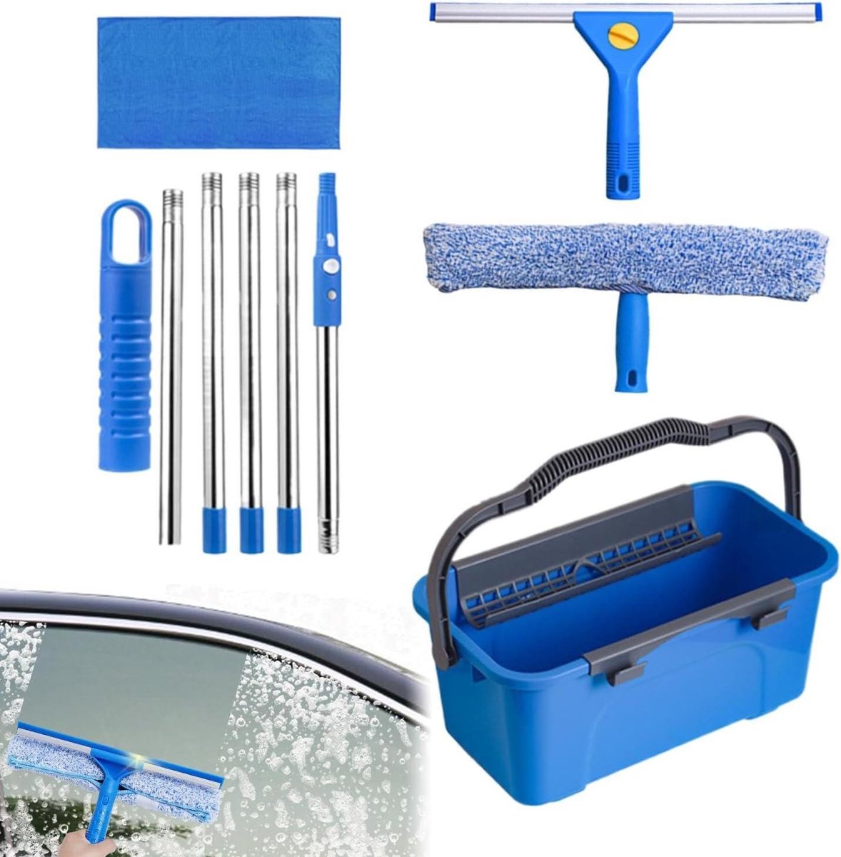 Raamwisser Set - Glasreiniger Tool - Ramen Schoonmaken - Verstelbare Steel - 11 Liter Emmer - Niet gespecificeerd