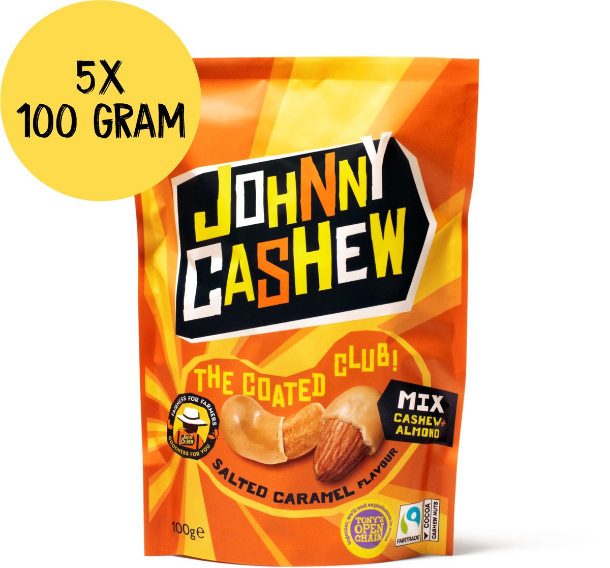 Johnny Cashew – Mix cashew almond salted caramel - Tony's Open Chain – 5 x 100 gram