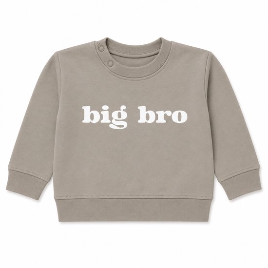 Sweater trui shirt voor kind baby- grote broer big bro blok letter beige Maat 92 - Big brother bro - Familie uitbreiding - Zwangerschap aankondiging hoera stoer ik ben word bekendmaking baby