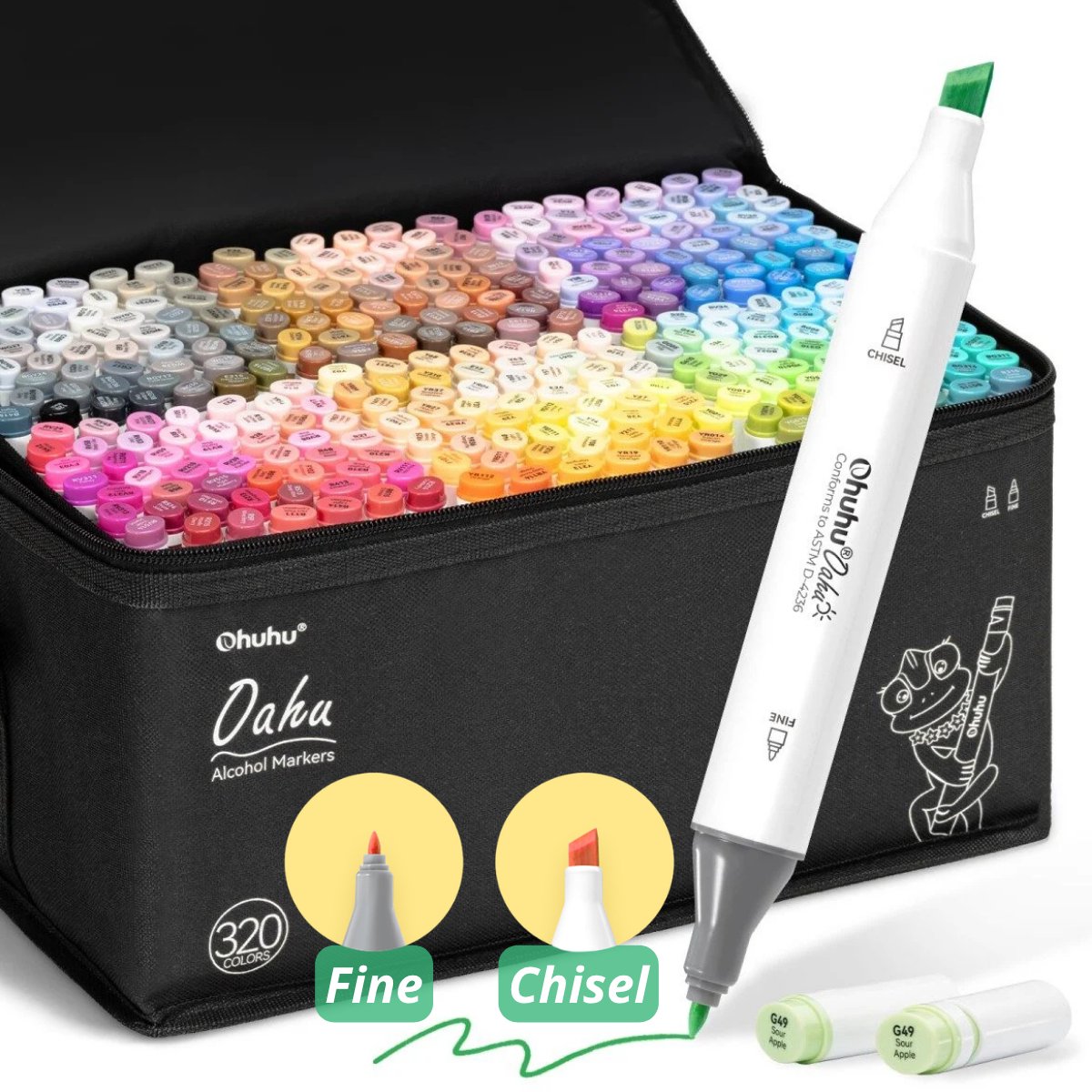 Ohuhu - Oahu Fine & Chisel - Alcohol Art Markers - 320 kleuren