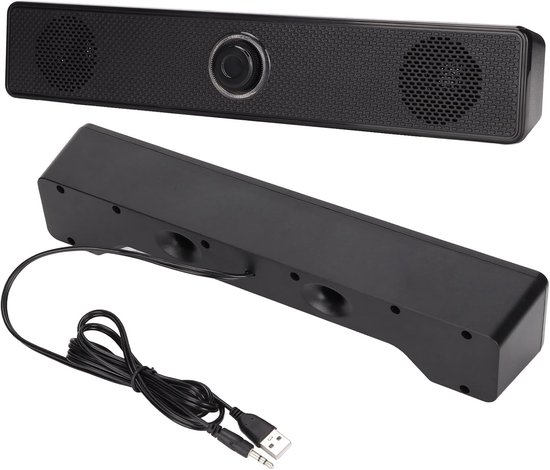 Bekabelde Desktopluidspreker - Computer Soundbar - Muziek Luisteren - Slank Ruimtebesparend Ontwerp - 33 x 8 x 7 cm - Zwart — afbeelding 3
