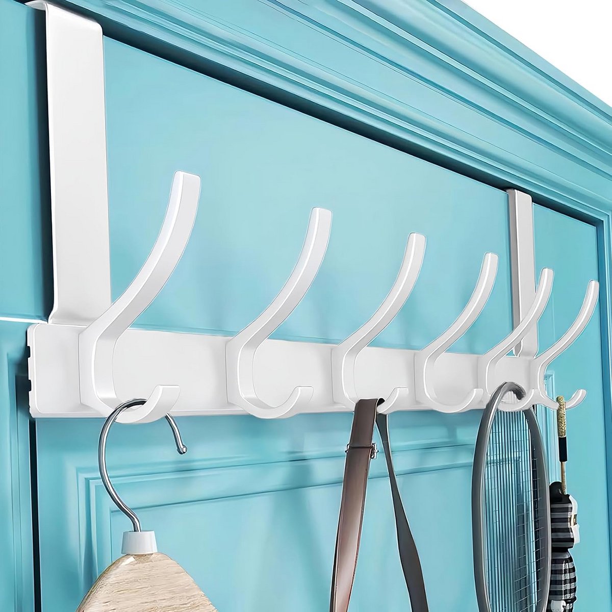 Deurkapstok met 6 Mentale Haken, Deurhaken Om Op Te Hangen, Deurgarderobe voor Achterdeur,