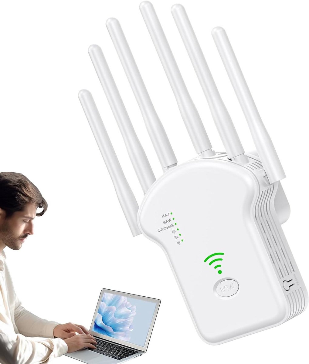 Internetbooster voor wifi, draadloze internetverlenger, draagbare wifi-booster, 1200 Mbps, dual-band voor buiten, kantoor, caravan en huis