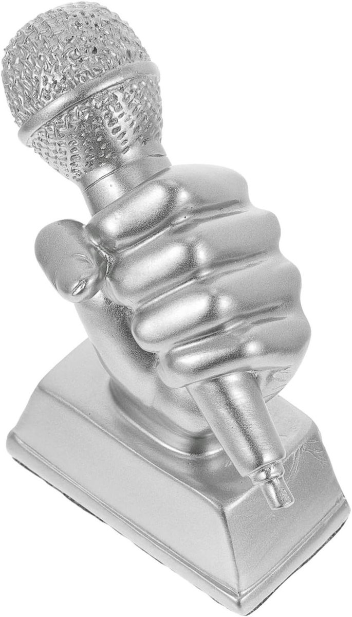 Microfoon Trofee - Hars Prijs - Muziek Wedstrijd - Levendig Ontwerp - 13.5 cm - Zilver