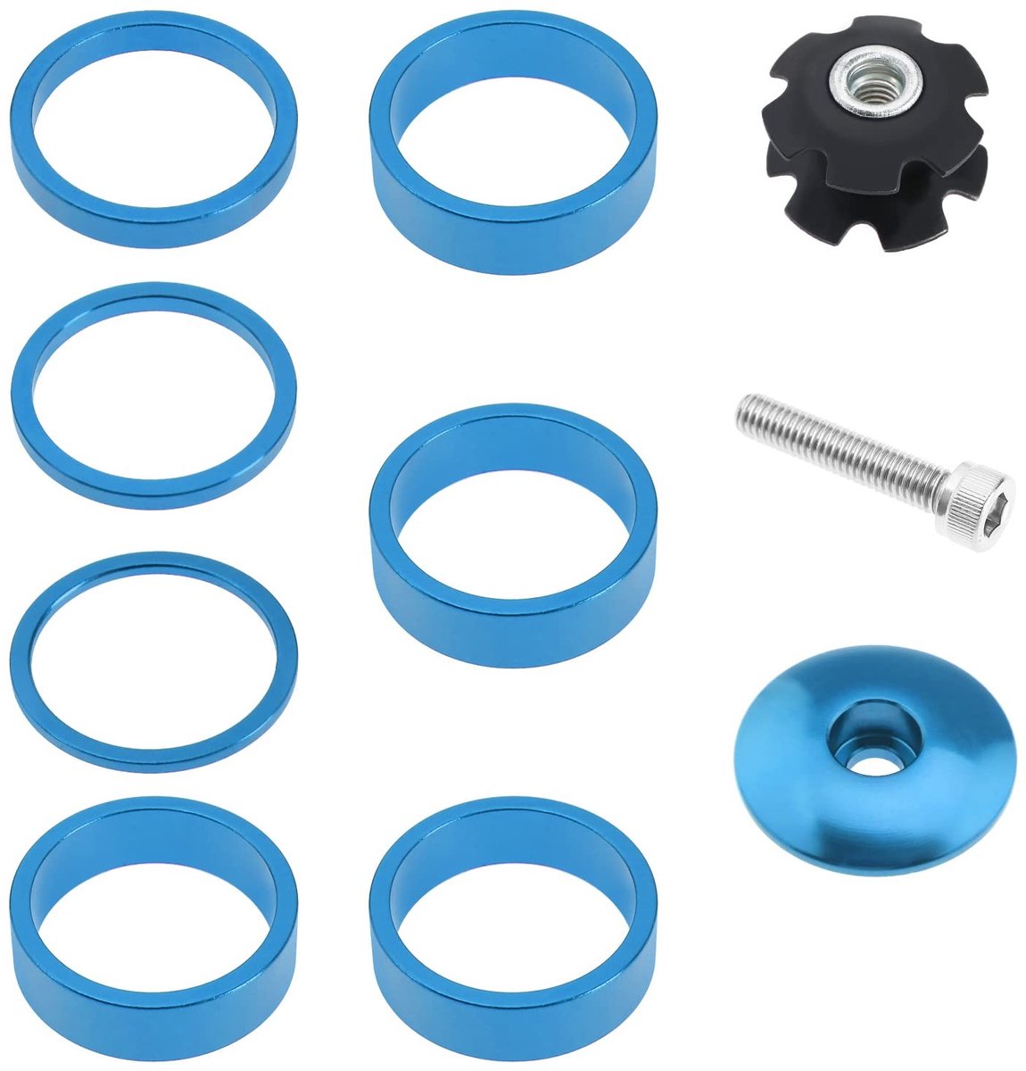 Dailygoods- Stuurdoppen 10-delige Set - Afstandhouders 2/3/5/10 mm - Fietskap - Stuurschroef - Klauw - Aluminiumlegering/Staal - Headset Spacer