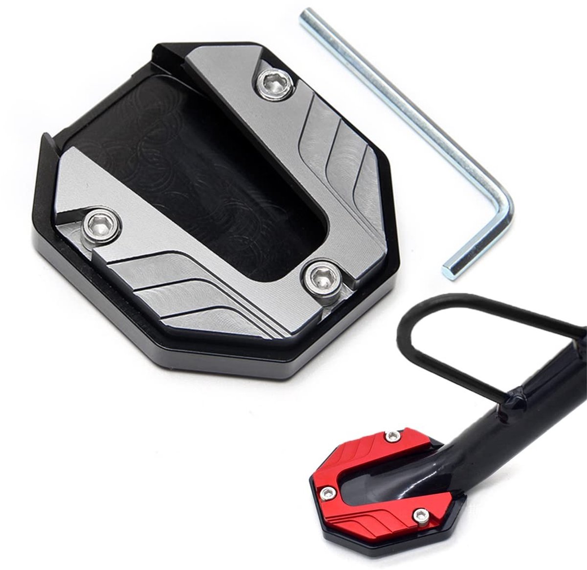 Dailygoods- Zijstandaard Pad Hoogwaardig Aluminium - Motorfiets Voetsteun - Ondersteuning - Verlenging - CNC Afwerking - 5,1 x 3,1 cm