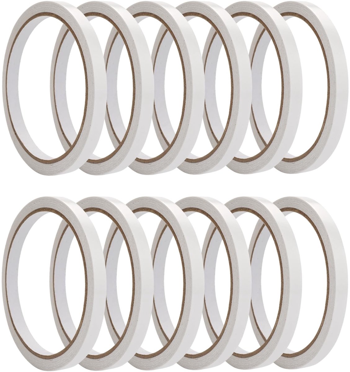 Dailygoods- Dubbelzijdig Plakband Sterk - 12 Rollen - 10 m/rol - 6 mm Breed - Zelfklevend - Verwijderbaar - Duurzaam Papier