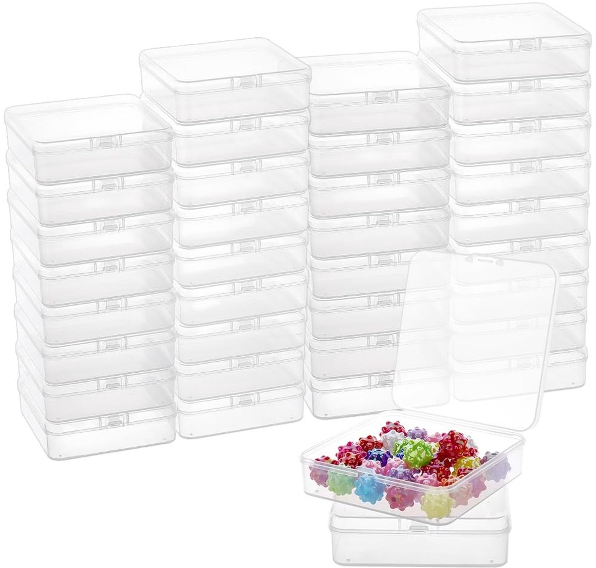 Dailygoods- Opbergdoos Doorzichtig - 40 Stuks - Kleine Doos met Scharnierend Deksel - Plastic Opbergdozen - Opslag van Kleine Voorwerpen - Compact en Praktisch