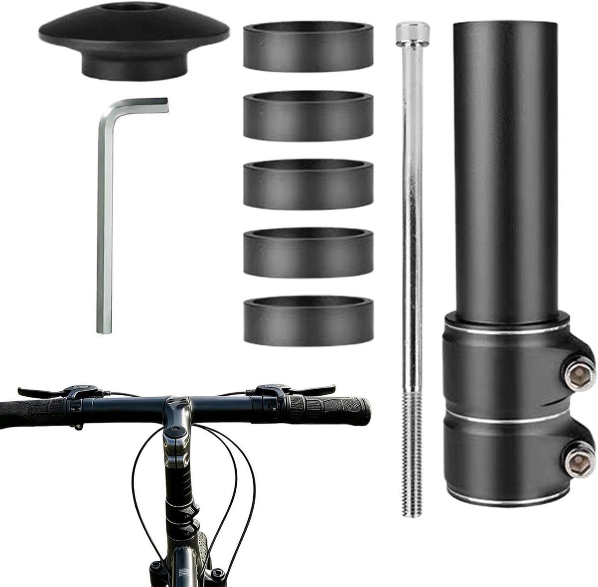 Stuurverhogers Fiets - Adapter Stuur - Comfortabel Rijden - Verstelbare Hoogte - 28.6mm Diameter - Aluminium