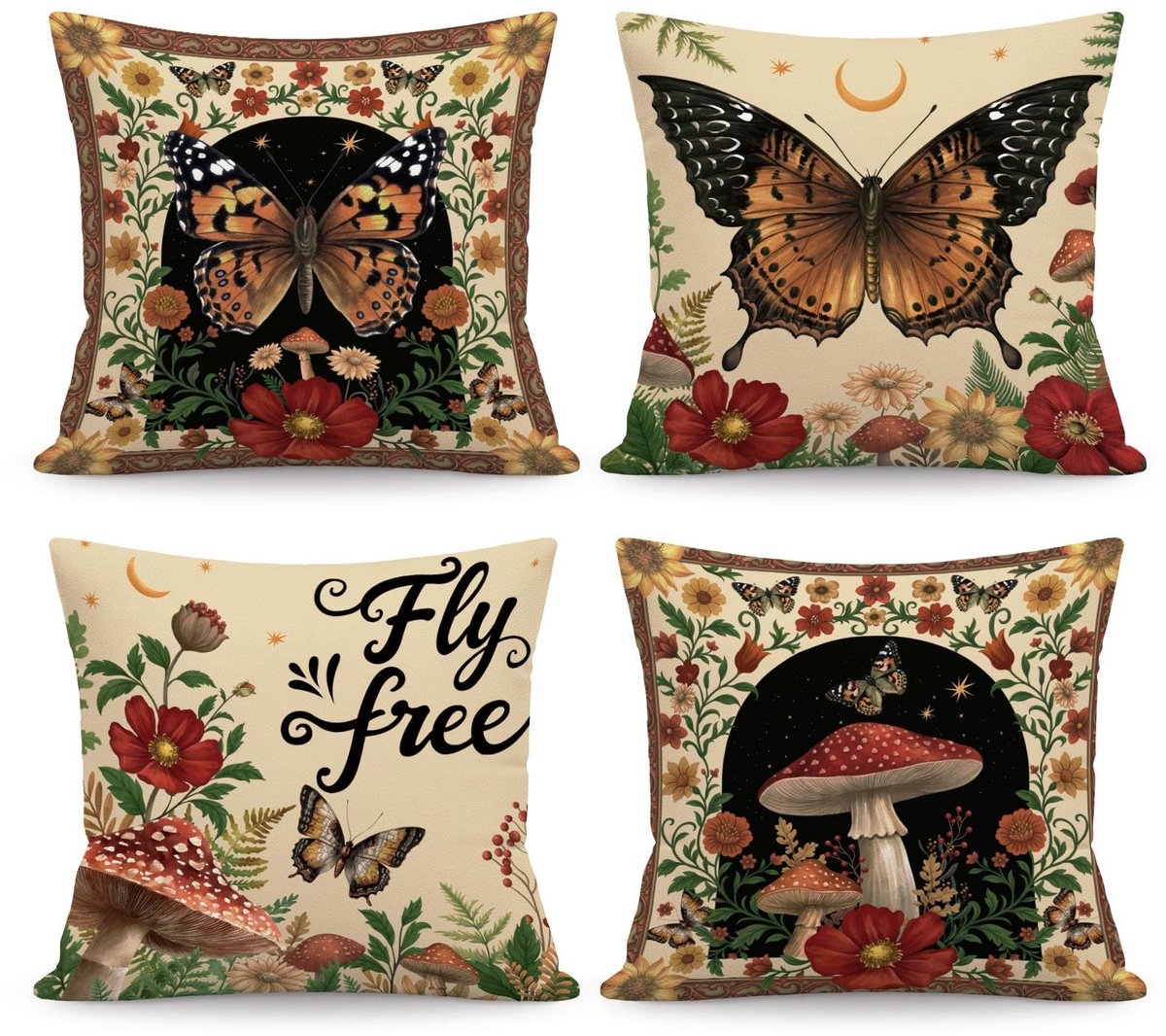 Dailygoods- Kussenhoezen Set van 4 - Vintage Vlinders 45 x 45 cm - Fluweel - Decoratieve Kussenhoezen - Romantische Slaapkamer - Verborgen Ritssluiting - Kussenslopen