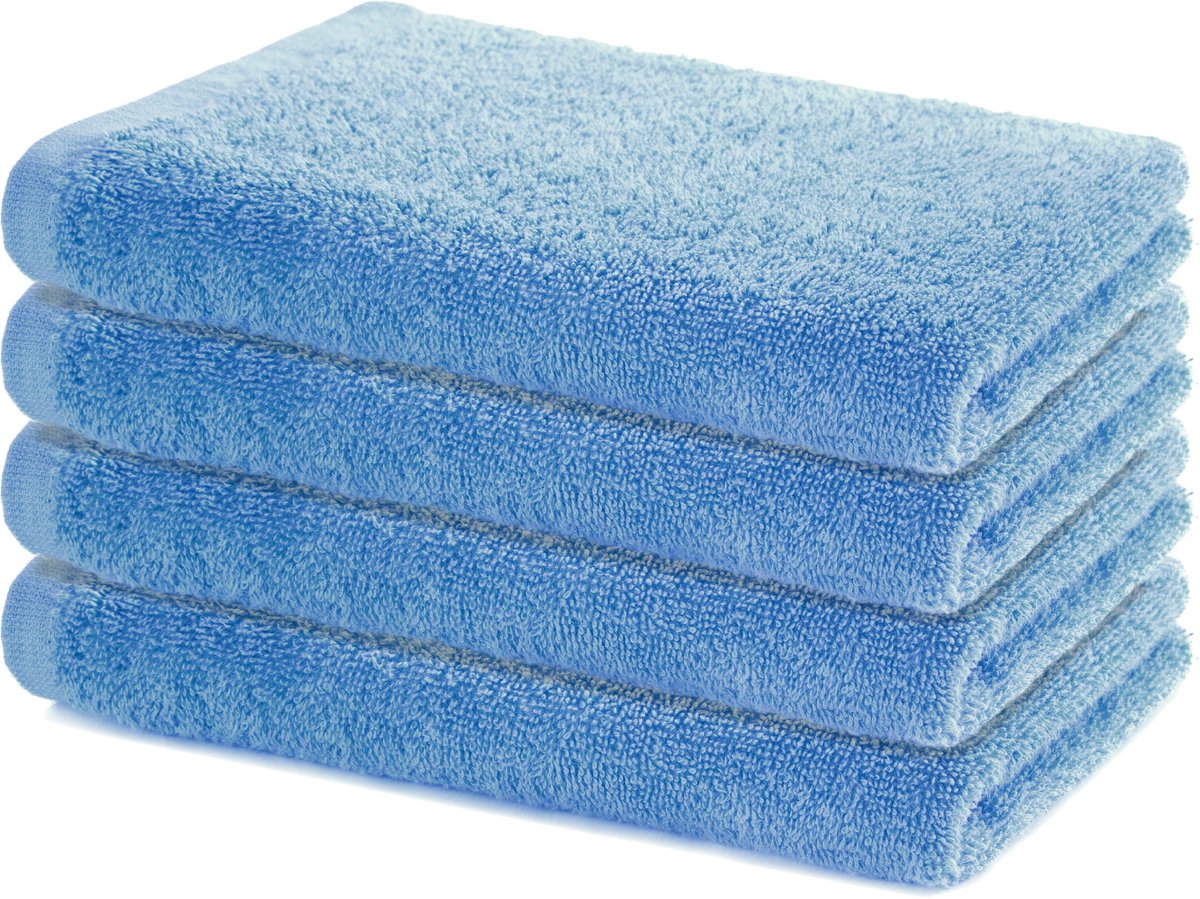 Lavea® Set van 4 Douchelaken 60x120 cm – Zachte en Absorberende Badhanddoeken – 100% Katoen – Oeko-TEX 100 – met Badstofstructuur – Wasbaar op 60°C – voor Badkamer, Fitness en Spa – Dolfijnblauw