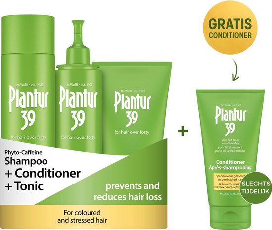 Plantur 39 Cafeïne Shampoo Conditioner en Tonic + GRATIS Extra Conditioner voorkomt en vermindert haaruitval | Voor gekleurd en gestrest haar
