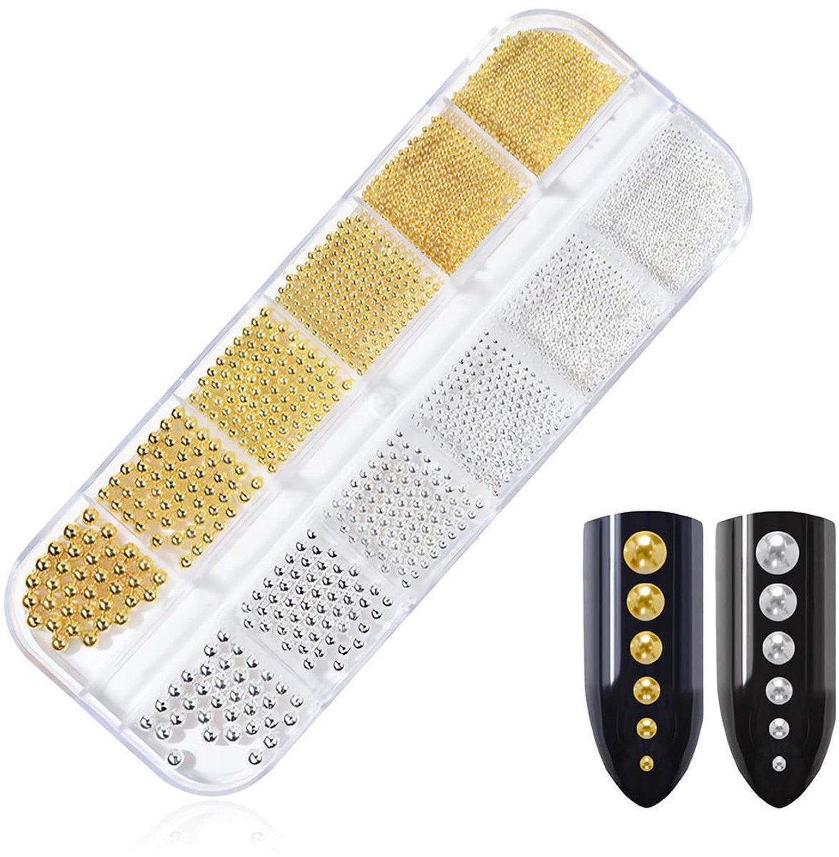 Dailygoods- Nail Art Parels - 1 Doos met Kralen - Verschillende Maten 0,8-5 mm - Platte Achterkant - Strass - Perfect voor Manicure - Nagelkralen