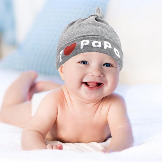 Dailygoods- Babymuts - Premium pasgeboren hoed 0-3 maanden - Katoenen mutsen - Verstelbare knoop - Unisex - I love mama/papa prints - Babyhoed van Dailygoods — afbeelding 2