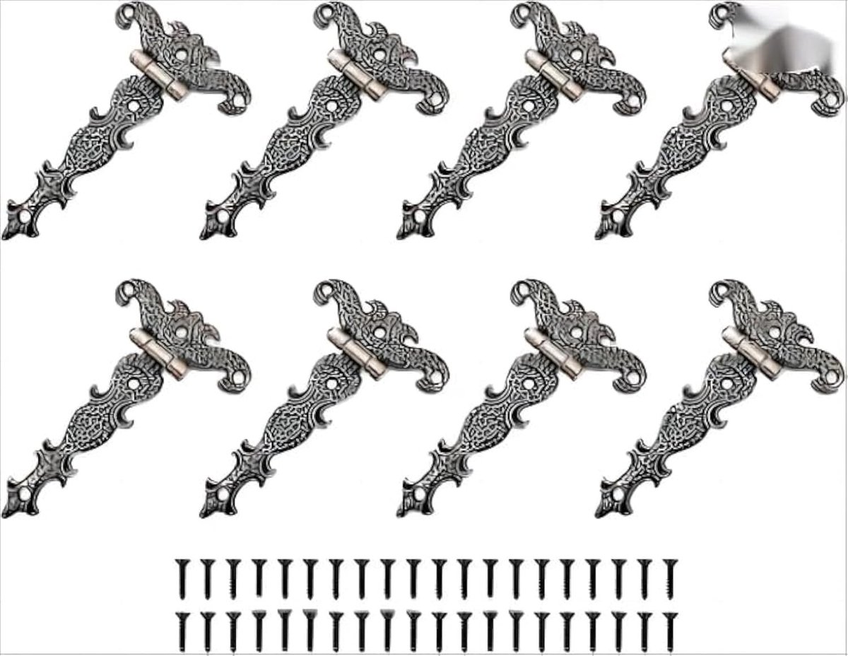 Dailygoods- Kastscharnieren 8 Stuks - Zinklegering - Retro Design - Scharnier voor Deur - DIY Houtprojecten - Roestbestendig - Deurscharnieren