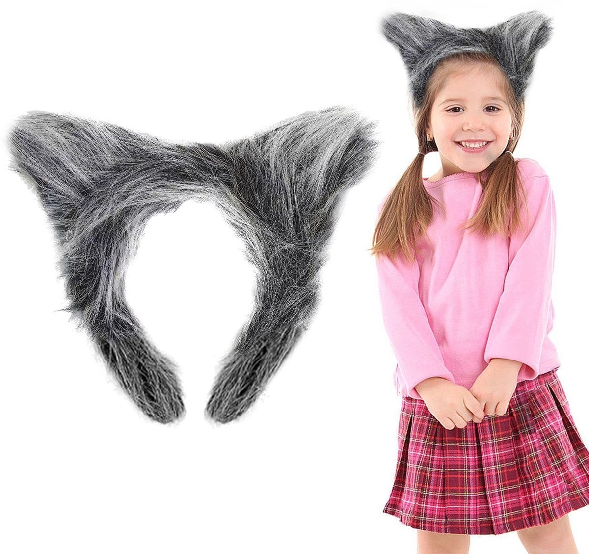Dailygoods- Hoofdband Luxe Grijze Wolf - 1 Stuk - Polyester - Rollenspellen - Feestkleding - Comfortabel en Duurzaam - Dierenhoofd