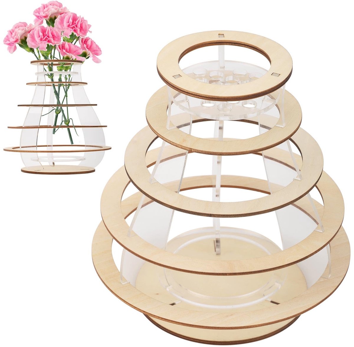 Dailygoods- Houten Puzzel - Bloemenvaas van Lindehout - Bloemenvazen voor Rozen/Zonnebloemen - Decoratieve Vaas - 19,8x19cm - Stevig en Duurzaam