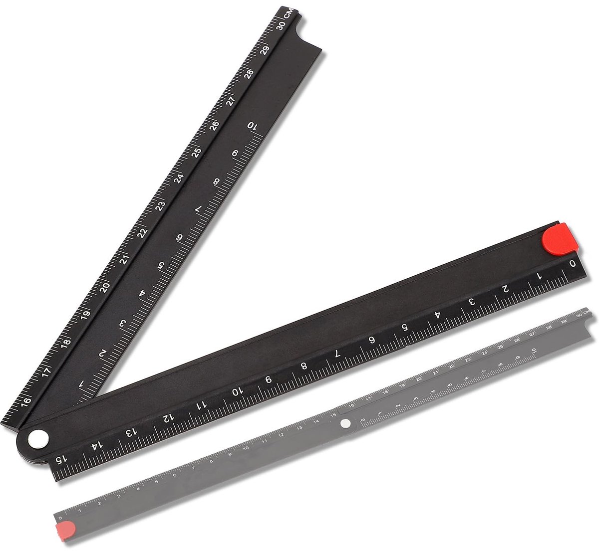 Dailygoods- Hoekliniaal 90° Inklapbaar - Aluminium - Metalen Liniaal - Nauwkeurigheid ± 0,02 mm - Voor Glasverwerking - Ruimtebesparend Opvouwbaar - Meetliniaal