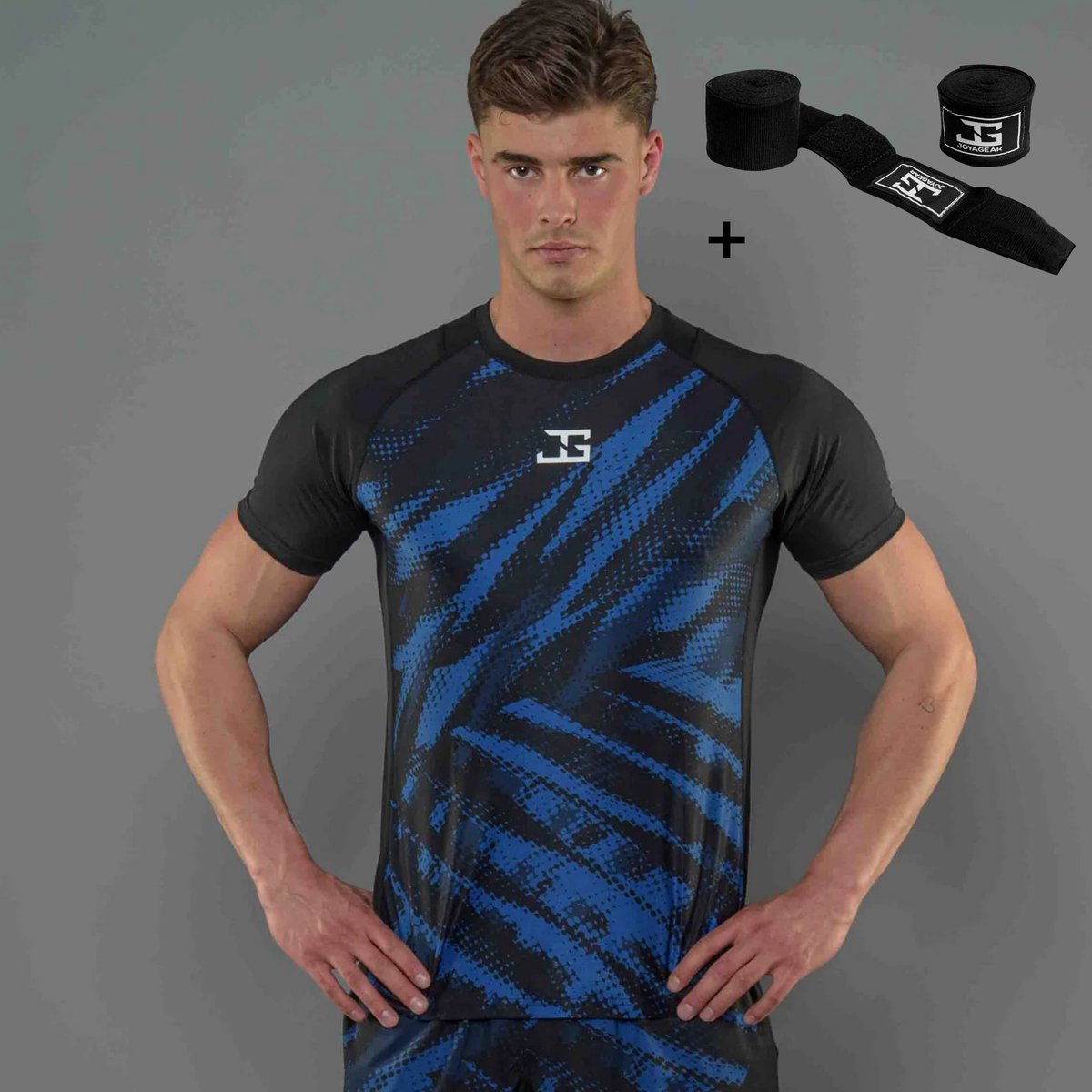 Joyagear Elite MMA Shirt Blauw XXL – Ademend Sportshirt – Sneldrogend – Mesh Ventilatie – Inclusief Bandage