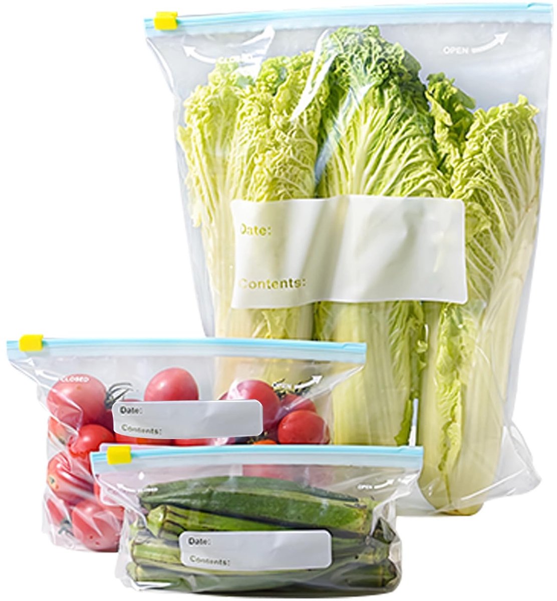 Dailygoods- Diepvrieszakjes Herbruikbaar 30 Stuks - Grote/Middelgrote/Kleine Maten - Voedselzakjes - Lekvrije Opbergzakjes - PE-Materiaal - Transparant