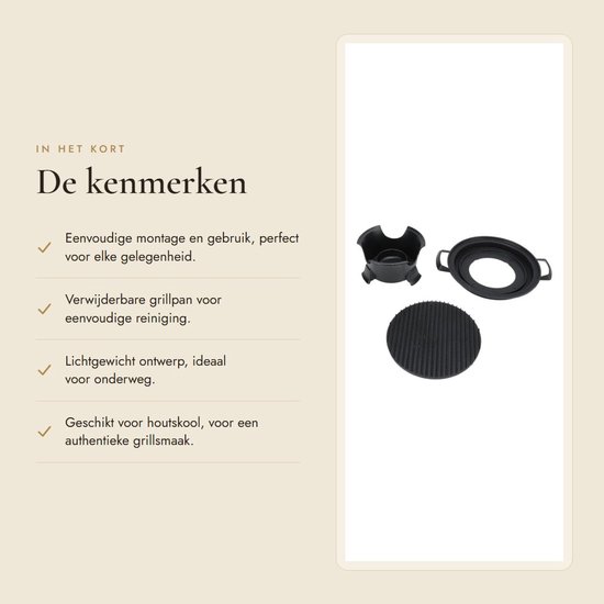 Dailygoods- Hibachi-grill Gietijzer - Draagbare BBQ-grill - Antiaanbak Grillpan - Eenvoudig te Monteren - Lichtgewicht - Ideaal voor Picknicks - Barbecuegrill — afbeelding 4