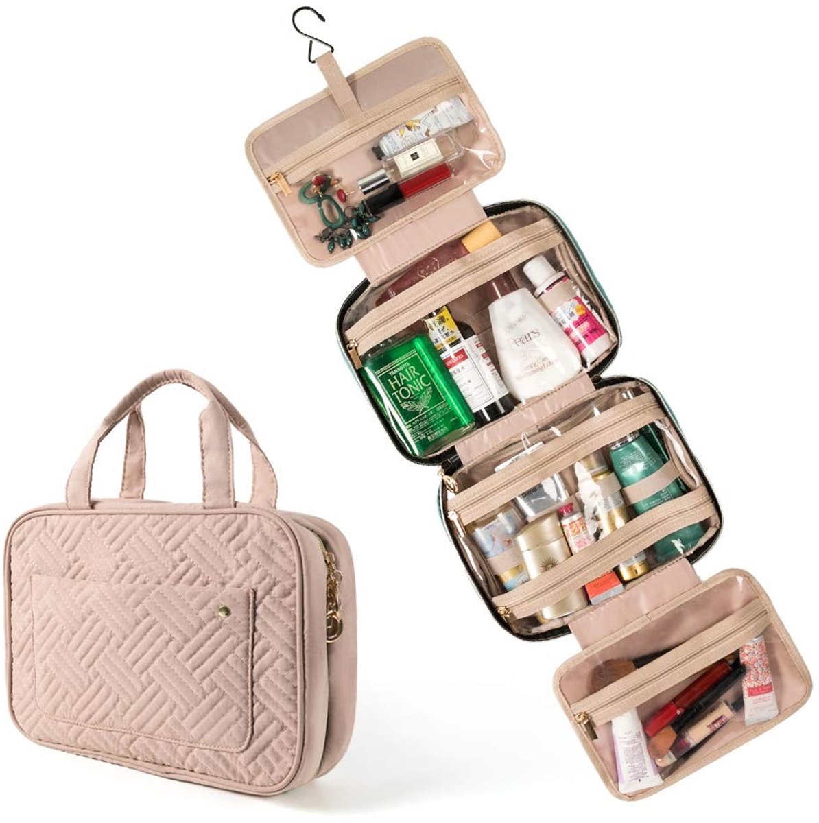 Dailygoods- Toilettas Dames - Waterdichte Organizer - Hangende Toilettas met Haak - 4 Compartimenten - Draagbare Make-up Tas - Functioneel Ontwerp