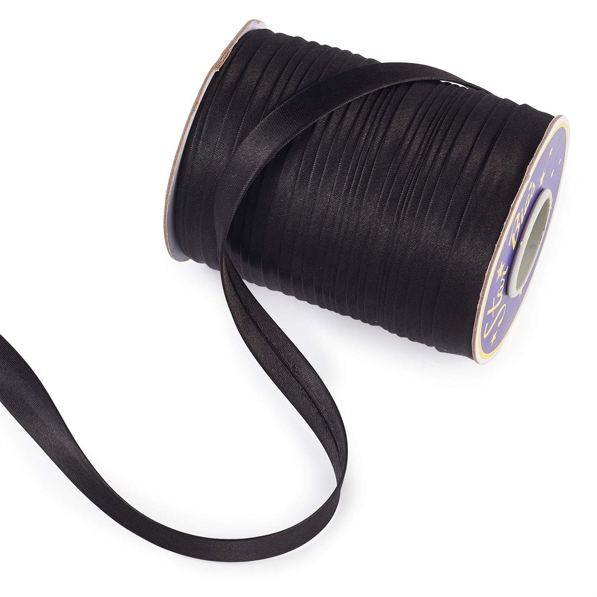 Dailygoods- Bias Tape Zwart - Dubbele Vouw - 5/8" (14-15mm) Breed - 80m/rol - Polyester Satijn - Perfect voor Naaien en Quilten - Biaisband