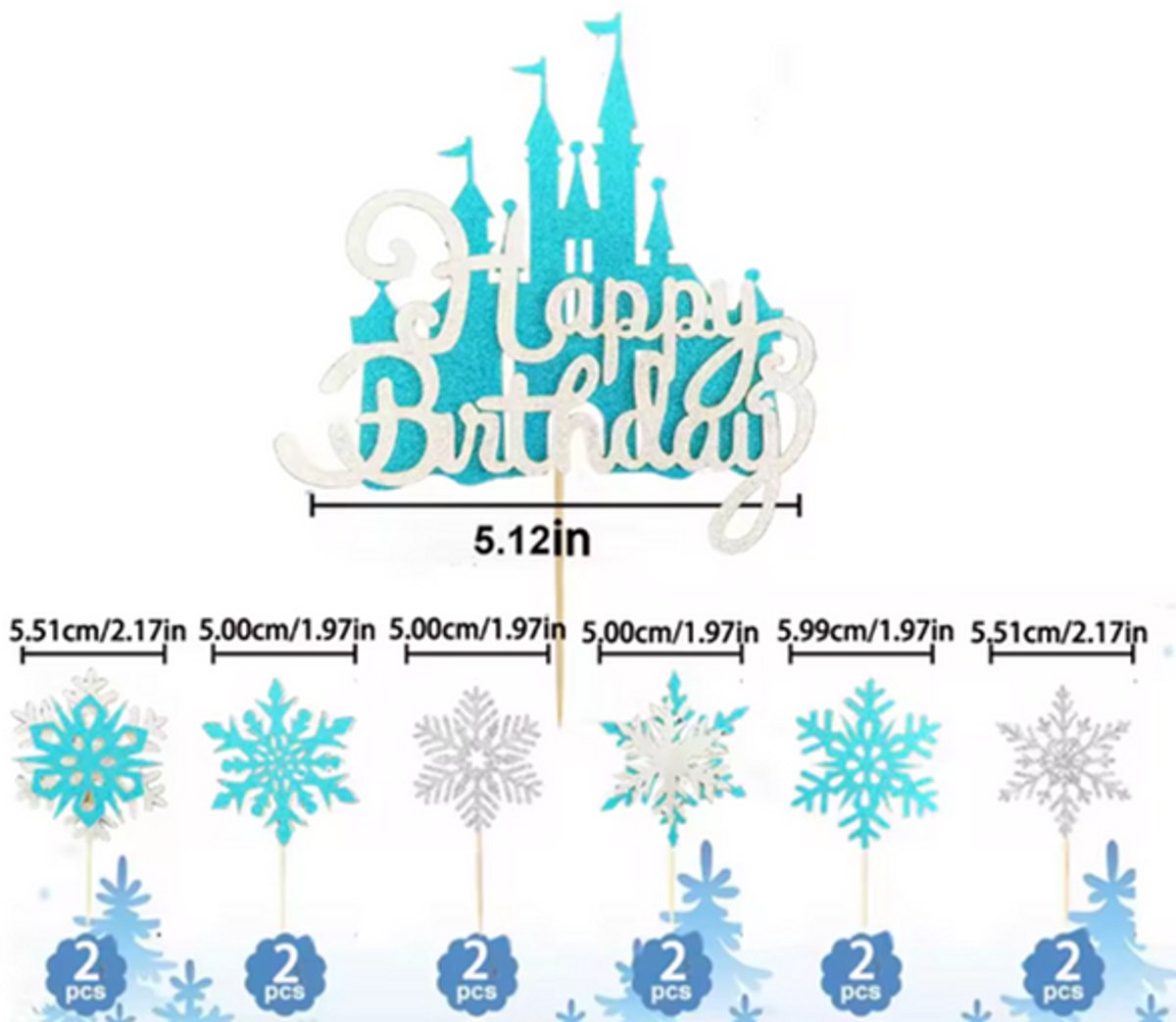 Taarttopper - Kasteel - Frozen - Sneeuwvlokken - Set Zilver Acryl - Set van 14 items